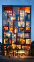 AI generated A bold and striking shot of a modern office building with a patterned facade, photo