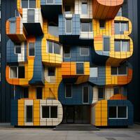 AI generated A bold and striking shot of a modern office building with a patterned facade, photo