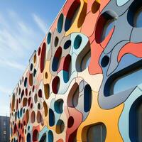 AI generated A bold and striking shot of a modern office building with a patterned facade, photo