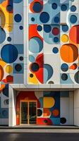 AI generated A bold and striking shot of a modern office building with a patterned facade, photo