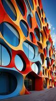 AI generated A bold and striking shot of a modern office building with a patterned facade, photo