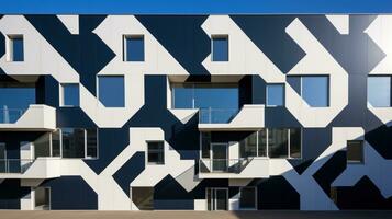 AI generated A bold and striking shot of a modern office building with a patterned facade, photo