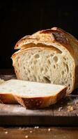 AI generated The crust of freshly baked bread is golden and crispy, while the inside is soft and fluffy photo
