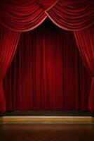 AI generated A classic theater stage with red velvet curtains and customizable copy text photo