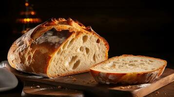 AI generated The crust of freshly baked bread is golden and crispy, while the inside is soft and fluffy photo