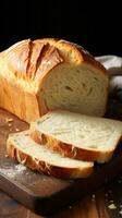 AI generated The crust of freshly baked bread is golden and crispy, while the inside is soft and fluffy photo