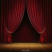 AI generated A classic theater stage with red velvet curtains and customizable copy text photo