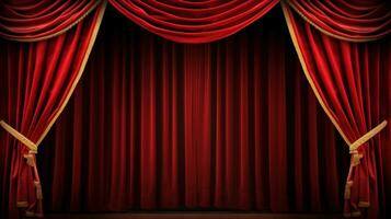 AI generated A classic theater stage with red velvet curtains and customizable copy text photo