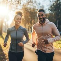 AI generated man and woman on a morning jog photo