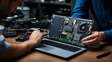 AI generated online tutorials or consulting forums dedicated to laptop repairs photo