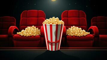AI generated Cinema Seats with Popcorn and Drink photo