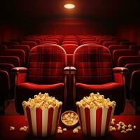 AI generated Cinema Seats with Popcorn and Drink photo