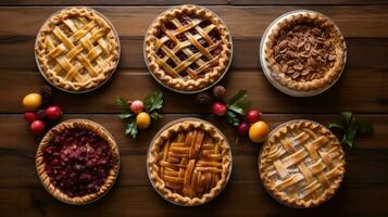 AI generated pies, including apple, pumpkin, and pecan, all with a festive Christmas twist photo