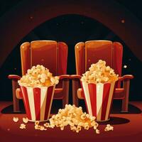 AI generated Cinema Seats with Popcorn and Drink photo