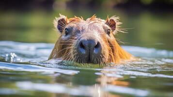 AI generated A relaxing photo of a capybara basking in the sun, enjoying a lazy afternoon