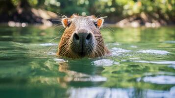 AI generated A relaxing photo of a capybara basking in the sun, enjoying a lazy afternoon