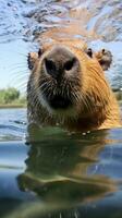 AI generated A relaxing photo of a capybara basking in the sun, enjoying a lazy afternoon