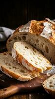 AI generated Breaking open a loaf of fresh bread reveals its tender crumb, speckled with air pockets photo