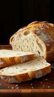 AI generated Breaking open a loaf of fresh bread reveals its tender crumb, speckled with air pockets photo