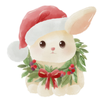 Watercolor christmas bunny with christmas wreaths. Watercolor, Christmas cute bunny Holida, Forest woodland rabbit art Winter new year poster portrait kids symbol decor png