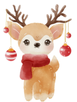 aguarela bosque animais ilustração mão desenhado rena com Natal decorações Natal decoração, imprimível, berçário, cumprimento cartões, feriado decoração e fofa selvagem animal. png