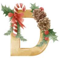 acquerello oro Natale inverno foresta floreale alfabeto con campana, pino, santo bacca, bosco botanico floreale lettere impostato elemento per bambino doccia invitare, nozze monogramma iniziali png