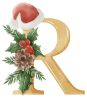 Aquarell Gold Weihnachten Winter Wald Blumen- Alphabet mit Glocke, Kiefer, heilig Beere, Wald botanisch Blumen- Briefe einstellen Element zum Baby Dusche einladen, Hochzeit Monogramm Initialen png