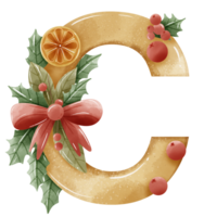 acquerello oro Natale inverno foresta floreale alfabeto con campana, pino, santo bacca, bosco botanico floreale lettere impostato elemento per bambino doccia invitare, nozze monogramma iniziali png