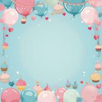 ai generado un alegre y festivo cumpleaños antecedentes presentando magdalenas y globos foto