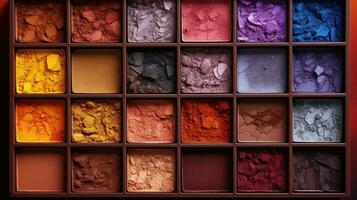 AI generated A collection of colorful eyeshadow palettes in various shades and textures photo