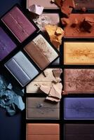 AI generated A collection of colorful eyeshadow palettes in various shades and textures photo