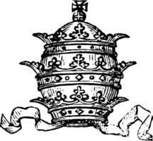 Tiara have a Pope's mitre with its triple crown, vintage engraving. vector