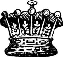 conde corona desde un tiara en ese un corona completamente rodea el cabeza, Clásico grabado. vector
