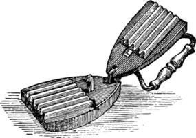 Fluting Iron is a device for making flutes in a fabric or article of dress, vintage engraving. vector