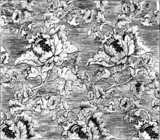 Damask Fabric is a figured pattern using a weaving process, vintage engraving. vector