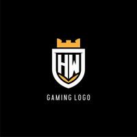 Initial HW logo with shield, esport gaming logo monogram style vector