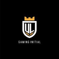 Initial UL logo with shield, esport gaming logo monogram style vector