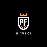 Initial PF logo with shield, esport gaming logo monogram style vector