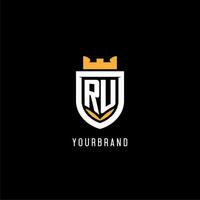 Initial RU logo with shield, esport gaming logo monogram style vector