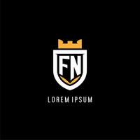 Initial FN logo with shield, esport gaming logo monogram style vector