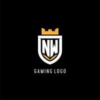 Initial NW logo with shield, esport gaming logo monogram style vector