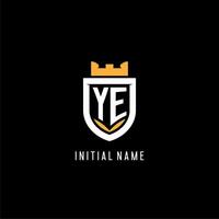 Initial YE logo with shield, esport gaming logo monogram style vector