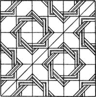 Modern Square Panel is a geometric mosaic of wood pieces, vintage engraving. vector