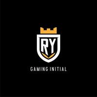 Initial RY logo with shield, esport gaming logo monogram style vector