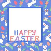 Vector Easter frame template with kids background. Hand drawn cut out lettering in kids style. Slogan Happy Easter. Good for social media, background, post, greeting card.