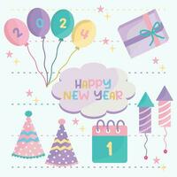 Hand drawn new year 2024 element set with pastel color vector