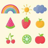 Cute hand drawn fruits and nature element for summer vector