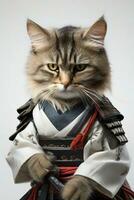 ai generado samurai gato realista participación un katana espada foto