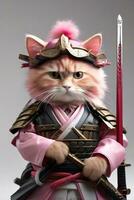 ai generado samurai gato realista participación un katana espada foto