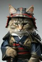 ai generado samurai gato realista participación un katana espada foto